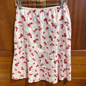 Cherry Print White Skirt